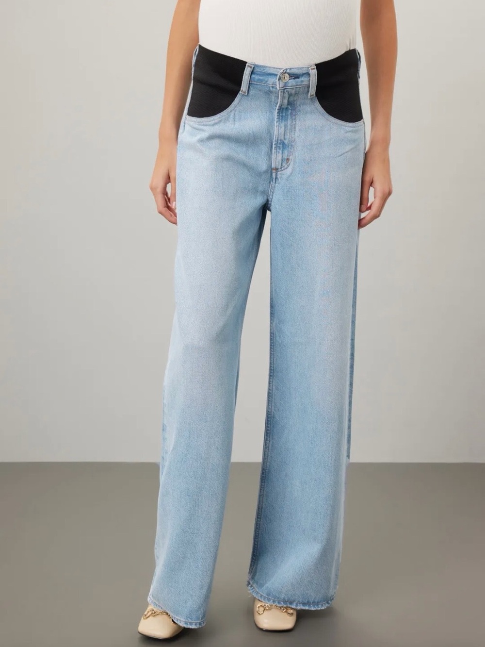 Citizens Of Humanity Light Blue Wide Leg Jeans with Black Hip Panels